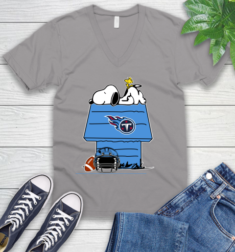Tennessee Titans NFL Football Snoopy Woodstock The Peanuts Movie V-Neck T-Shirt 4