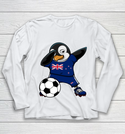 Dabbing Penguin New Zealand Soccer Fan Jersey Football Lover Youth Long Sleeve