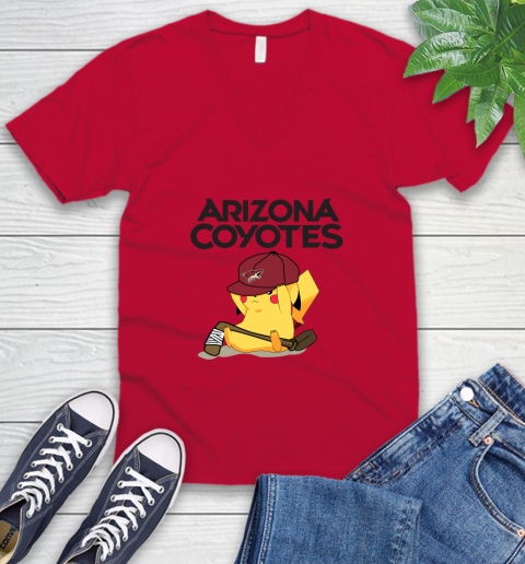 NHL Pikachu Hockey Sports Arizona Coyotes V-Neck T-Shirt 7