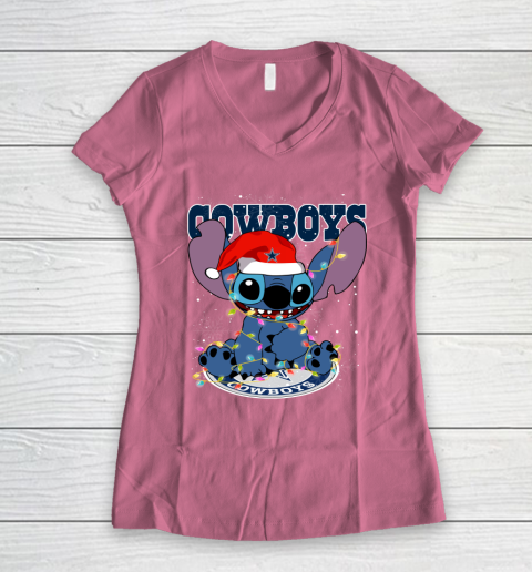 Dallas Cowboys NFL Football noel stitch Christmas Women's V-Neck T-Shirt 7