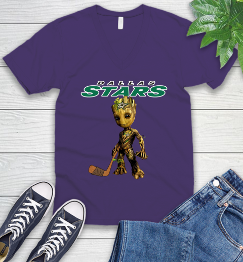 Dallas Stars NHL Hockey Groot Marvel Guardians Of The Galaxy V-Neck T-Shirt 10