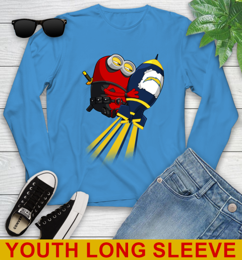 NFL Football Los Angeles Chargers Deadpool Minion Marvel Shirt Youth Long Sleeve 8