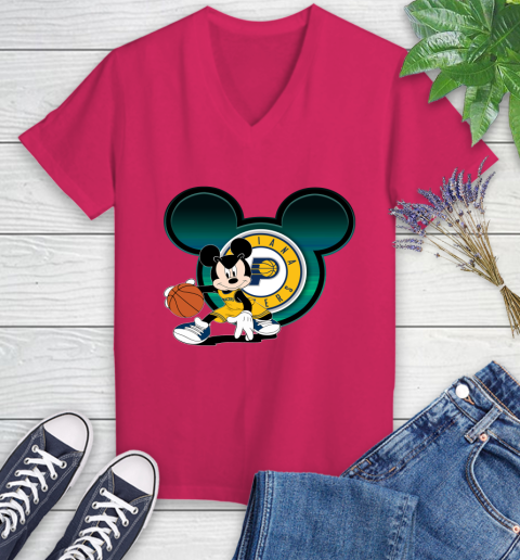 NBA Indiana Pacers Mickey Mouse Disney Basketball Women's V-Neck T-Shirt 9