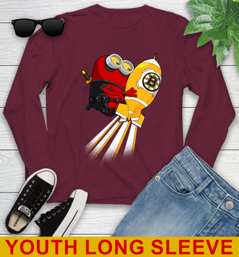 NHL Hockey Boston Bruins Deadpool Minion Marvel Shirt Youth Long Sleeve 6