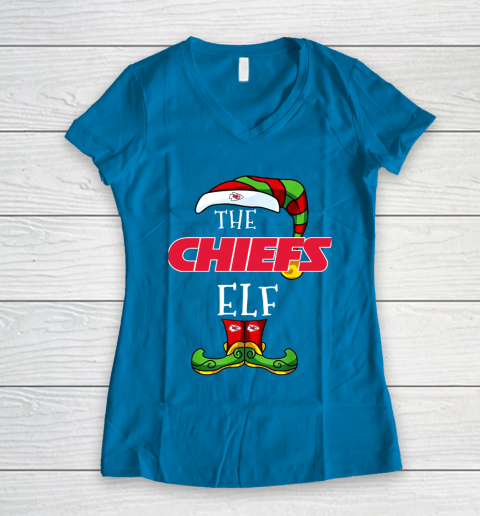 Kansas City Chiefs Christmas ELF Funny NFL Women's V-Neck T-Shirt 5