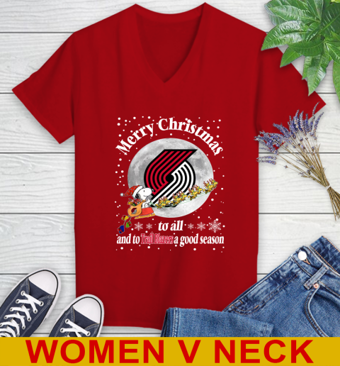 Portland Trail Blazers Merry Christmas To All And To Trail Blazers A Good Season NBA Basketball Sports Women's V-Neck T-Shirt 10