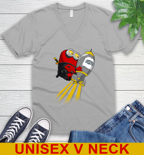 NBA Basketball San Antonio Spurs Deadpool Minion Marvel Shirt V-Neck T-Shirt 3