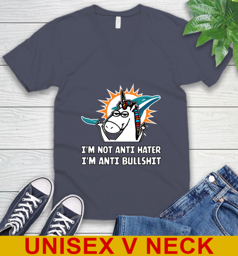 Miami Dolphins NFL Football Unicorn I'm Not Anti Hater I'm Anti Bullshit V-Neck T-Shirt 8