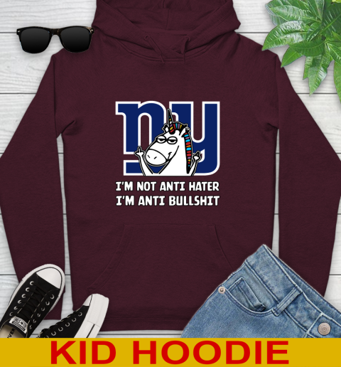 New York Giants NFL Football Unicorn I'm Not Anti Hater I'm Anti Bullshit Youth Hoodie 7