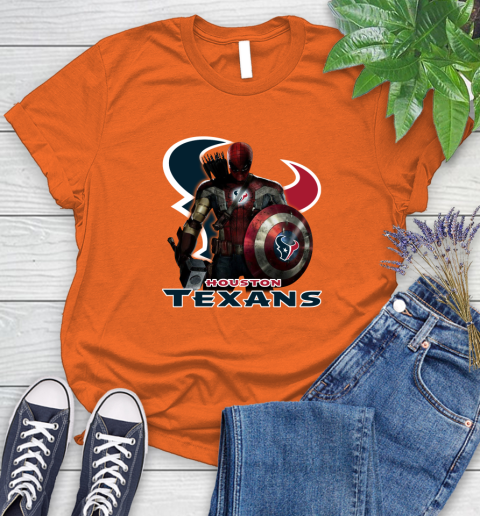 NFL Captain America Thor Spider Man Hawkeye Avengers Endgame Football Houston Texans Women's T-Shirt 4