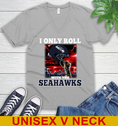 Seattle Seahawks NFL Football I Only Roll With My Team Sports V-Neck T-Shirt 3