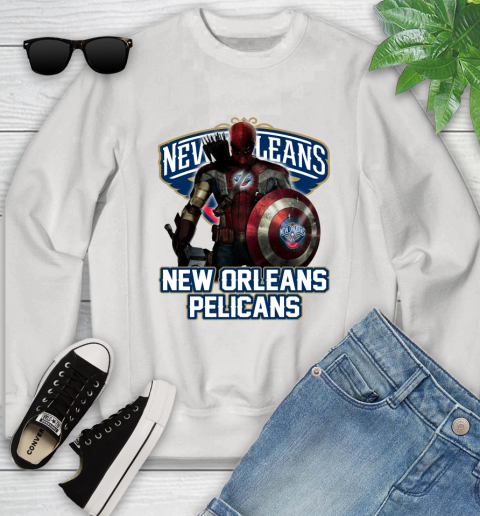 New Orleans Pelicans NBA Basketball Captain America Thor Spider Man Hawkeye Avengers Youth Sweatshirt