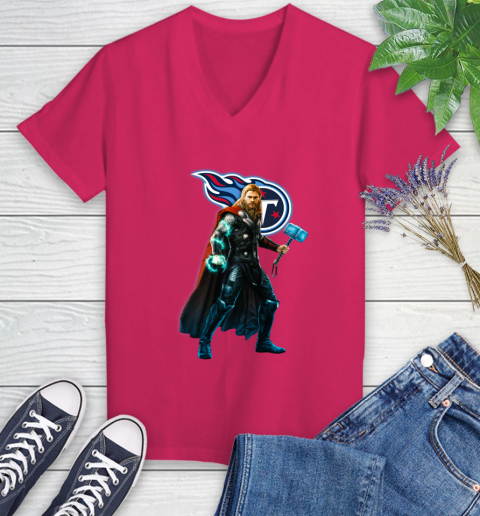 NFL Thor Avengers Endgame Football Tennessee Titans Women's V-Neck T-Shirt 9