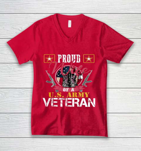 Veteran Shirt Vintage Proud Wife Of A U S Army Veteran V-Neck T-Shirt 6