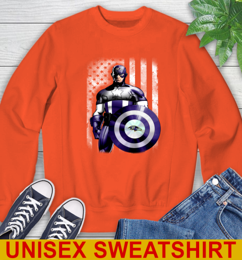 Baltimore Ravens NFL Football Captain America Marvel Avengers American Flag Shirt Sweatshirt 3