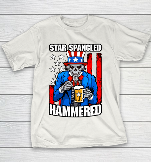 Beer Lover Funny Shirt Star Spangled Hammered 4th Of July Uncle Sam Skull USA Flag Youth T-Shirt