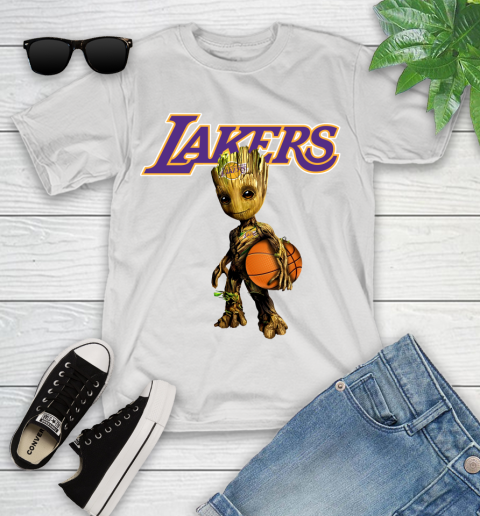 Los Angeles Lakers NBA Basketball Groot Marvel Guardians Of The Galaxy Youth T-Shirt