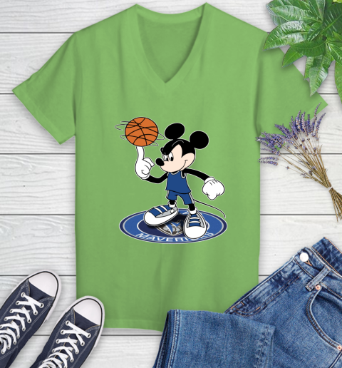 NBA Basketball Dallas Mavericks Cheerful Mickey Disney Shirt Women's V-Neck T-Shirt 9