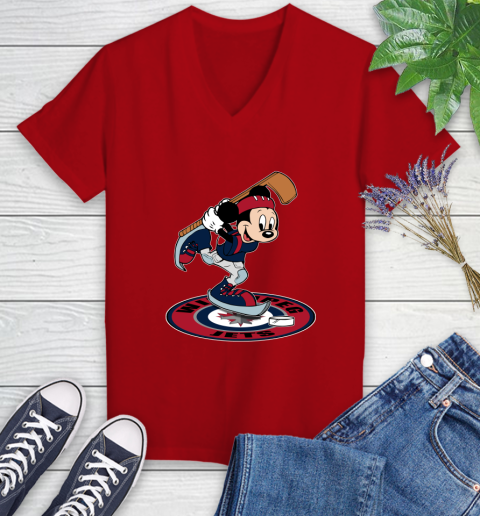 NHL Hockey Winnipeg Jets Cheerful Mickey Disney Shirt Women's V-Neck T-Shirt 10