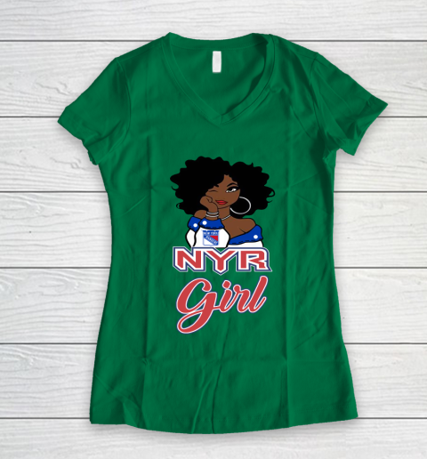 New York Rangers Girl NHL Women's V-Neck T-Shirt 5