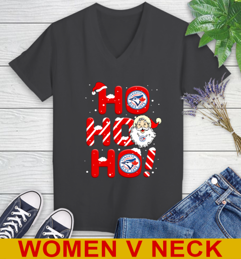 Toronto Blue Jays MLB Baseball Ho Ho Ho Santa Claus Merry Christmas Shirt Women's V-Neck T-Shirt 8