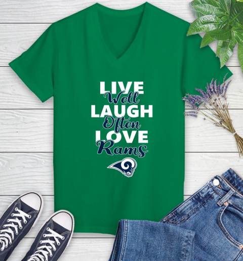 NFL Football Los Angeles Rams Live Well Laugh Often Love Shirt Women's V-Neck T-Shirt 4
