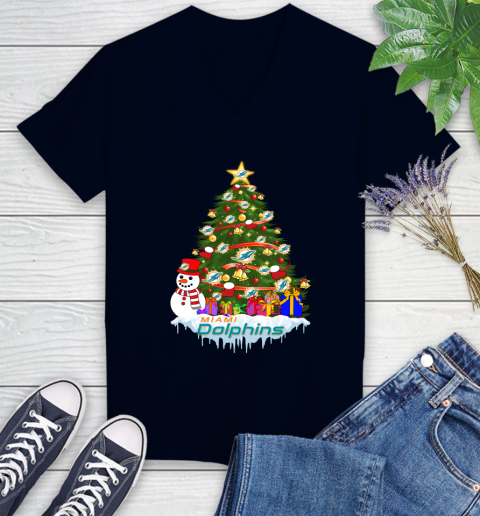 Miami Dolphins Merry Christmas NFL Football Sports Women's V-Neck T-Shirt 3