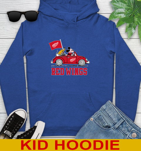 NHL Hockey Detroit Red Wings Pluto Mickey Driving Disney Shirt Youth Hoodie 10