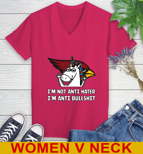 Arizona Cardinals NFL Football Unicorn I'm Not Anti Hater I'm Anti Bullshit Women's V-Neck T-Shirt 10