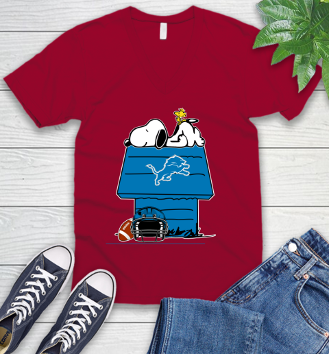 Detroit Lions NFL Football Snoopy Woodstock The Peanuts Movie V-Neck T-Shirt 8