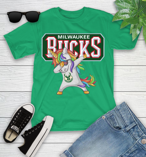 Milwaukee Bucks NBA Basketball Funny Unicorn Dabbing Sports Youth T-Shirt 6