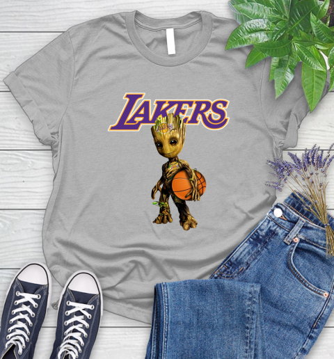 Los Angeles Lakers NBA Basketball Groot Marvel Guardians Of The Galaxy Women's T-Shirt 5