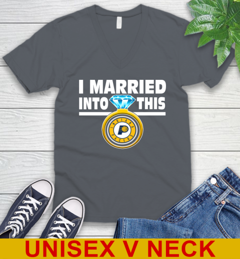 Indiana Pacers NBA Basketball I Married Into This My Team Sports V-Neck T-Shirt 4