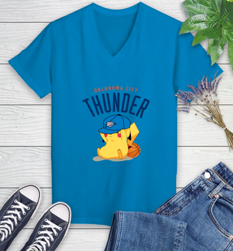 NBA Pikachu Basketball Sports Oklahoma City Thunder Women's V-Neck T-Shirt 7