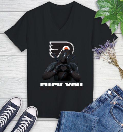 NHL Philadelphia Flyers Deadpool Love You Fuck You Hockey Sports Women's V-Neck T-Shirt
