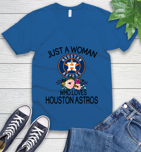 MLB Just A Woman Who Loves Houston Astros Baseball Sports V-Neck T-Shirt 3