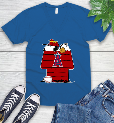 MLB Los Angeles Angels Snoopy Woodstock The Peanuts Movie Baseball T Shirt V-Neck T-Shirt 6