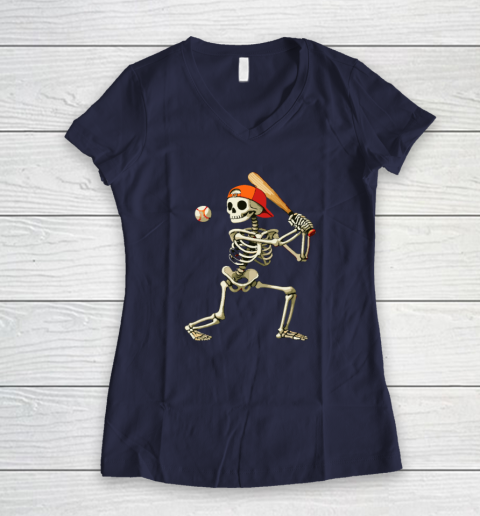 Skeleton Baseball Halloween Costume Funny Women's V-Neck T-Shirt 7