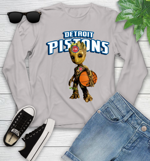 Detroit Pistons NBA Basketball Groot Marvel Guardians Of The Galaxy Youth Long Sleeve 12