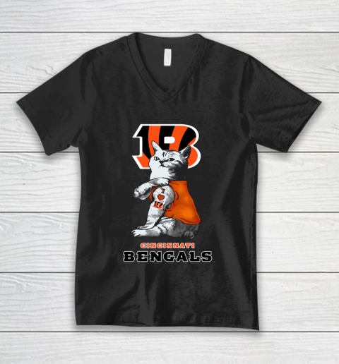 NFL Football My Cat Loves Cincinnati Bengals V-Neck T-Shirt