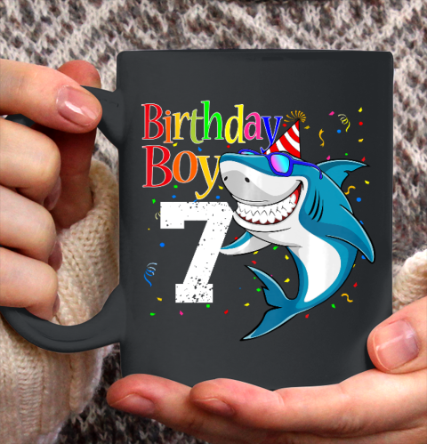 Kids 7th Birthday Boy Shark Shirts 7 Jaw Some Four Tees Boys 7 Years Old Ceramic Mug 11oz