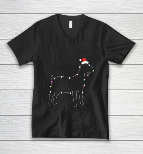 Santa Goat Christmas color led light Funny Xmas Goat V-Neck T-Shirt