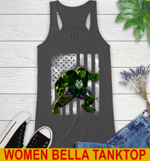 Milwaukee Bucks Hulk Marvel Avengers NBA Basketball American Flag Racerback Tank 10