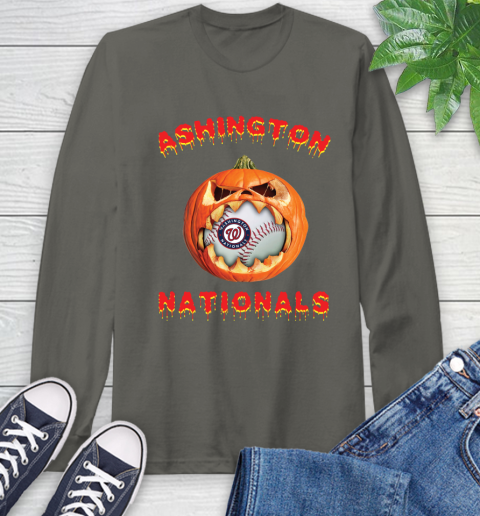 MLB Washington Nationals Halloween Pumpkin Baseball Sports Long Sleeve T-Shirt 8