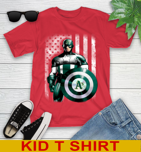 Oakland Athletics MLB Baseball Captain America Marvel Avengers American Flag Shirt Youth T-Shirt 11