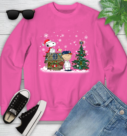MLB Detroit Tigers Snoopy Charlie Brown Christmas Baseball Commissioner's Trophy Youth Sweatshirt 6