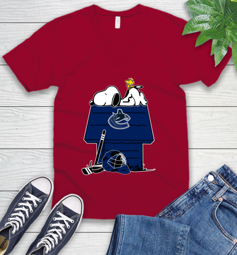 Vancouver Canucks NHL Hockey Snoopy Woodstock The Peanuts Movie V-Neck T-Shirt 8