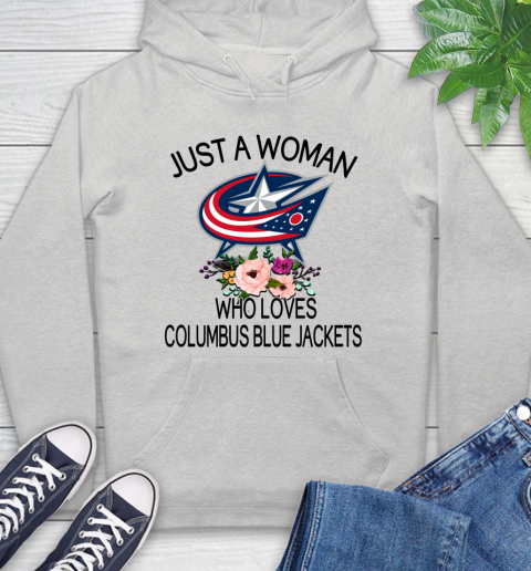 NHL Just A Woman Who Loves Columbus Blue Jackets Hockey Sports Hoodie