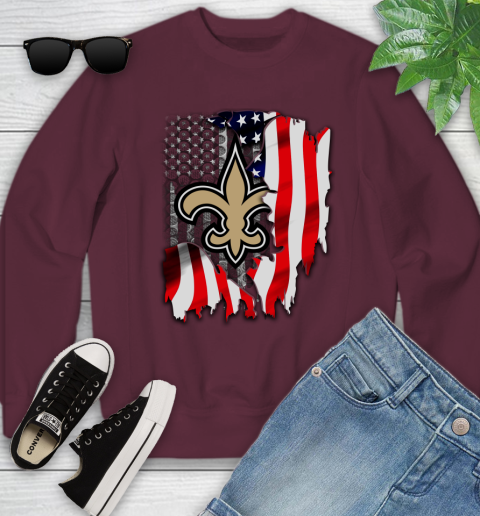 New Orleans Saints NFL Football American Flag Youth Sweatshirt 4