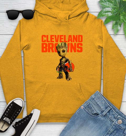 Cleveland Browns NFL Football Groot Marvel Guardians Of The Galaxy Youth Hoodie 3